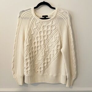 J Crew Womens Chunky Cableknit Fisherman Sweater Cream Size L Cabincore Grandpa